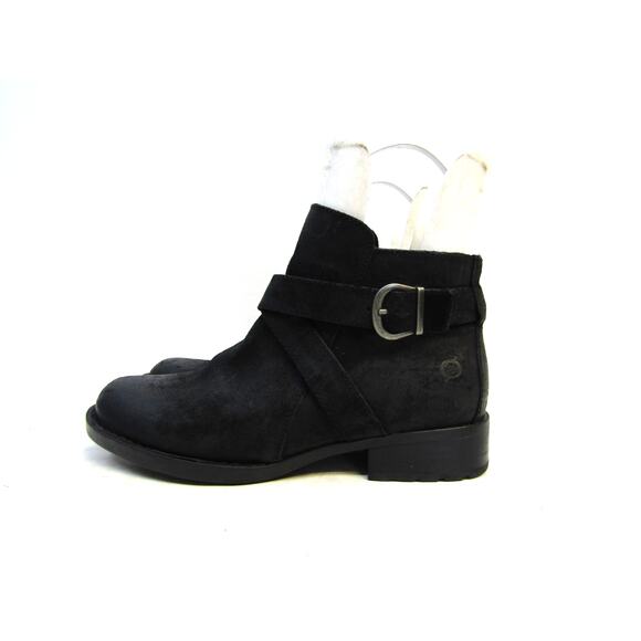 Born Size 8 M Black Leather Zip Buckle Ankle Fashion Boots Bootie - Picture 1 of 11